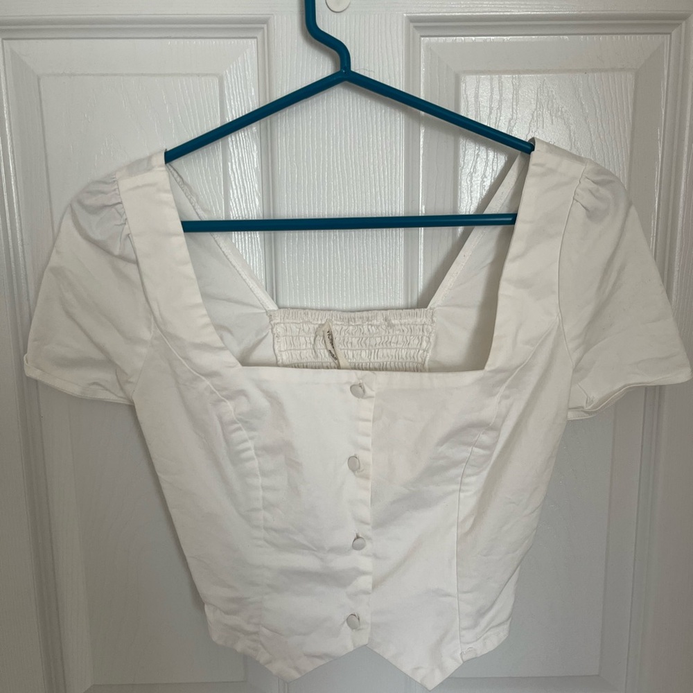 White Square Neck Button-Up Top